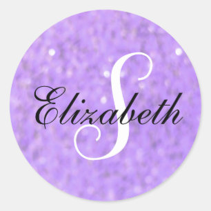 Delicate Blur Purple Monogram Sparkle  Classic Round Sticker