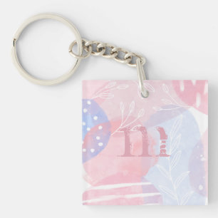 Delicate Blush and Blue Abstract Watercolor Shapes Key Ring