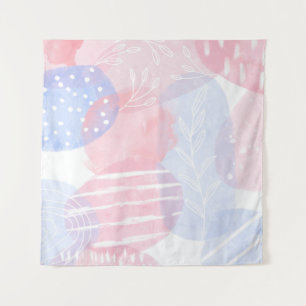 Delicate Blush and Blue Abstract Watercolor Shapes Tapestry