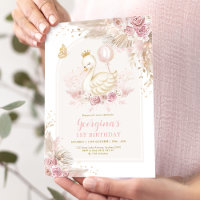 Delicate Blush Boho Swan Princess Girl Birthday