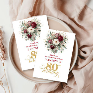 Delicate Blush Burgundy 80th Birthday Thank You Card