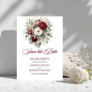 Delicate Blush Burgundy Floral Save The Date