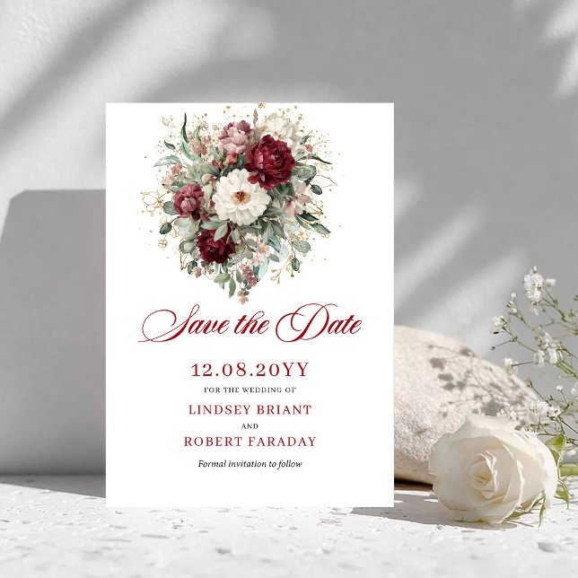 Delicate Blush Burgundy Floral Save The Date (Delicate Blush Burgundy Floral Save The Date)