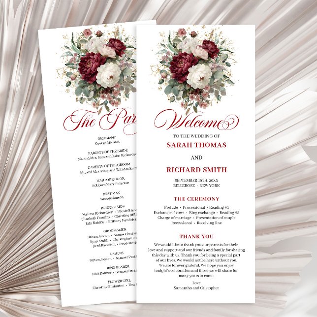 Delicate Blush Burgundy Floral Wedding Program Programme (Delicate Blush Burgundy Floral Wedding Program)