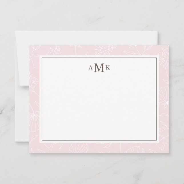 Delicate Blush Floral Monogrammed Card (Front)