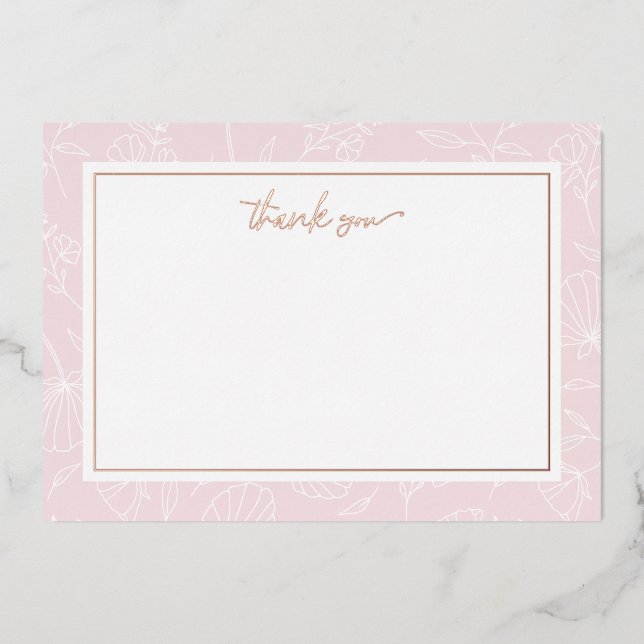 Delicate Blush Floral Thank You Foil Note Card (Front)