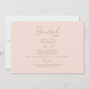 Delicate Blush & Gold Text Bridal Shower Invitation