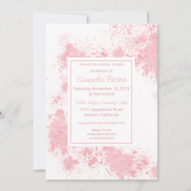 Delicate Blush Paint Splatter Bridal Shower Invitation (Front)