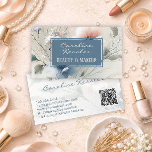Delicate Blush Pink Blue Floral Design Business Card