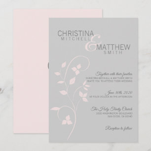 Delicate Blush Pink Dusty Rose & Grey Vine Wedding Invitation