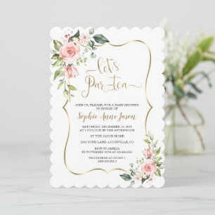 Delicate Blush Pink Floral Baby Shower Tea Party Invitation