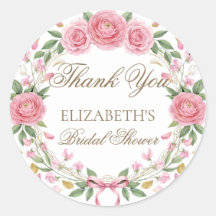 Delicate Blush Pink Floral Wreath Script Thank You