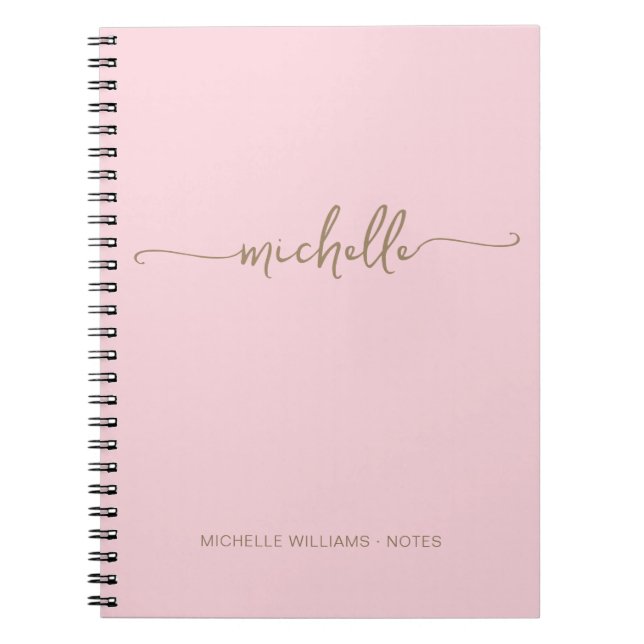 Delicate Blush Pink Girly Gold Monogram Script Notebook (Front)