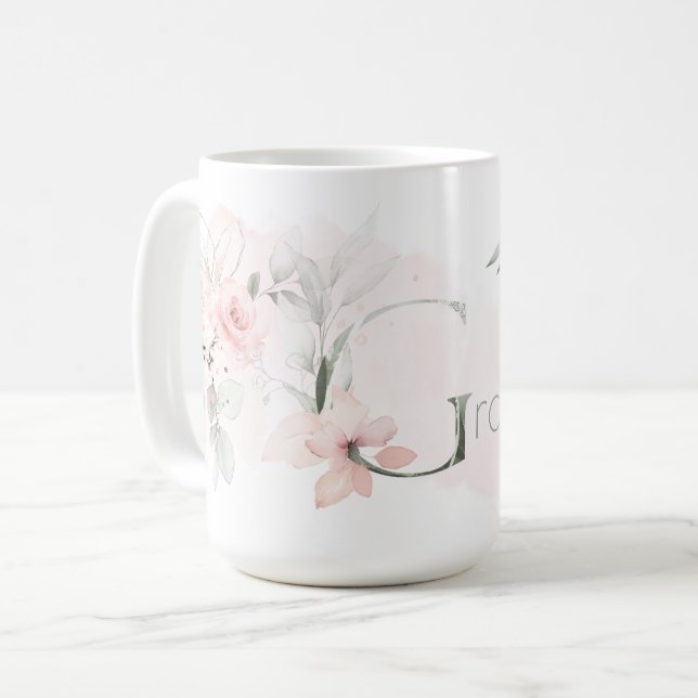 Delicate Blush Pink Rose Monogram Letter G Coffee Mug (Front Left)