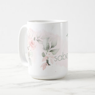 Delicate Blush Pink Rose Monogram Letter I Coffee Mug