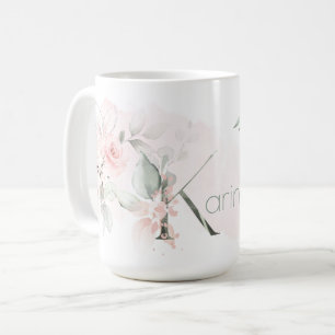 Delicate Blush Pink Rose Monogram Letter K Coffee Mug