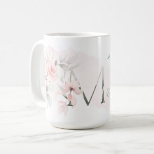 Delicate Blush Pink Rose Monogram Letter M Coffee Mug