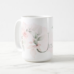 Delicate Blush Pink Rose Monogram Letter U Coffee Mug