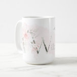 Delicate Blush Pink Rose Monogram Letter W Coffee Mug<br><div class="desc">Monogram Floral Letter W - A pale blush pink watercolor wash behind delicate blush pink cottage roses. Pretty watercolor floral sprays on both sides of the mug - and decorate the large first letter of your name. Delicate hand painted smokey green foliage and watercolor sweetheart roses in blush pink is...</div>