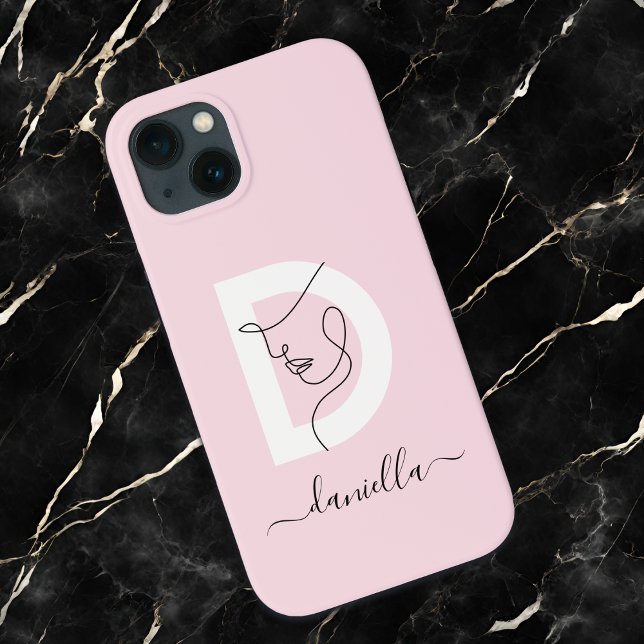 Delicate Blush Pink & Women Face Outline Monogram Case-Mate iPhone Case (Creator Uploaded)