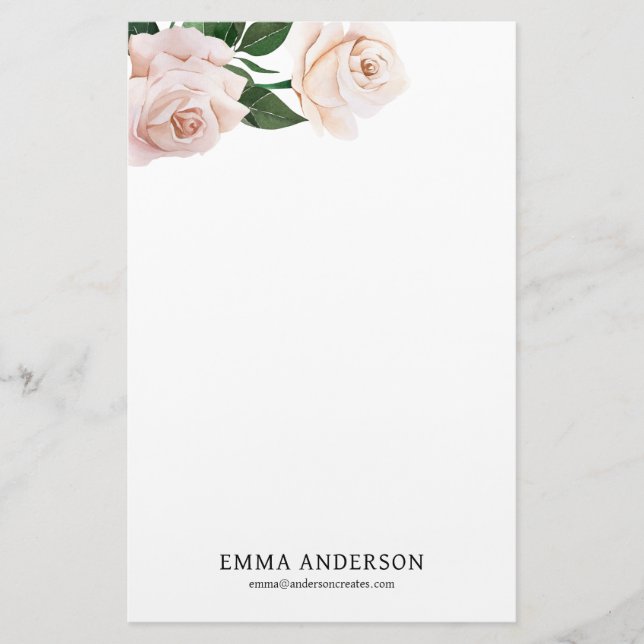 Delicate Blush Roses Stationery (Front)