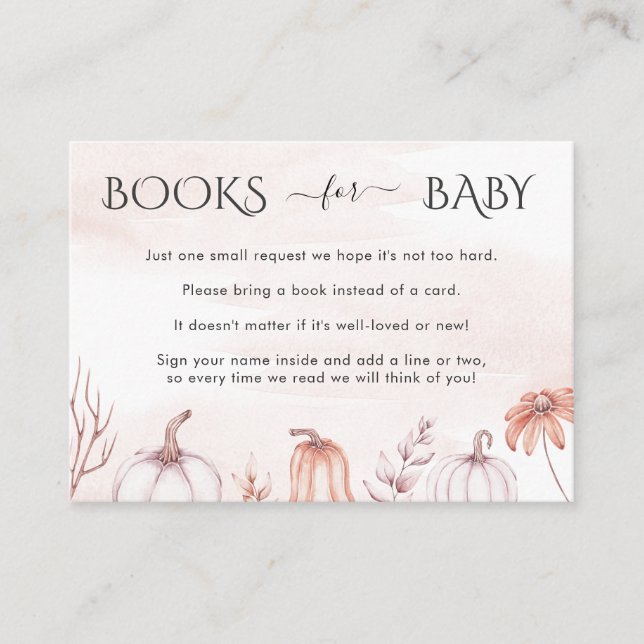 Delicate Blush Warm Fall Books for Baby Shower Enclosure Card (Front)