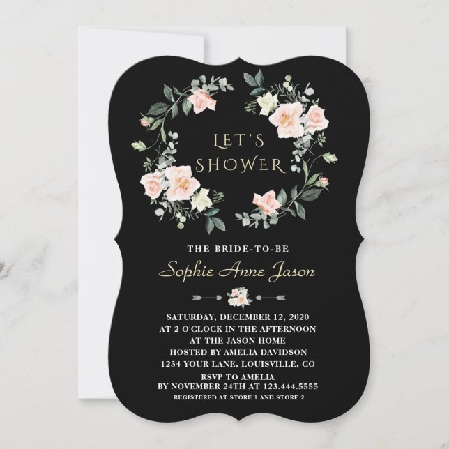 Delicate Blush White Flowers Wreath Bridal Shower Invitation (Front)