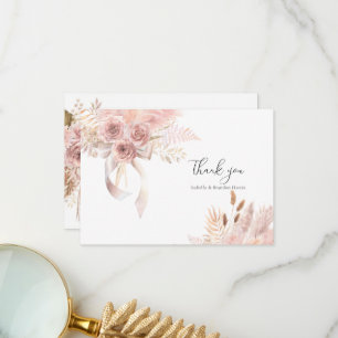 Delicate Bohemian Pink Floral Thank You Card