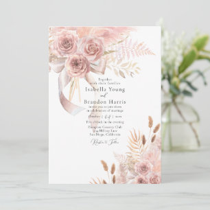 Delicate Bohemian Pink Floral Wedding Invitation