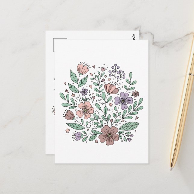 Delicate Boho Floral Card (Front/Back In Situ)