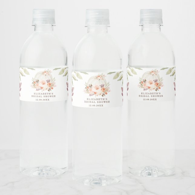 Delicate Boho Floral Pumpkin Bridal Shower Favours Water Bottle Label (Bottles)