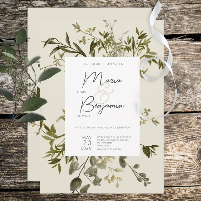 Delicate Boho Greenery Wedding Invitation (Creator Uploaded)