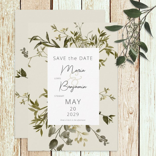 Delicate Boho Greenery Wedding Save The Date (Creator Uploaded)