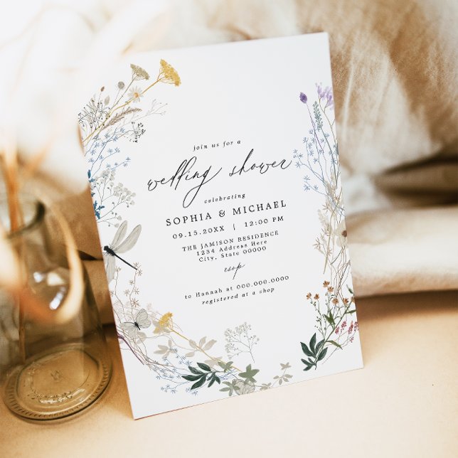 Delicate Boho Wildflower Butterfly Wedding Shower Invitation (Creator Uploaded)