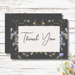 Delicate Boho Wildflowers Charcoal Wedding Thank You Card