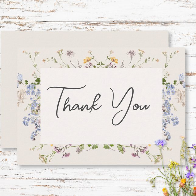 Delicate Boho Wildflowers Cream Wedding Thank You Card (Creator Uploaded)
