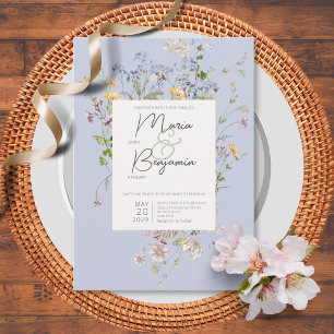 Delicate Boho Wildflowers Periwinkle Wedding Invitation