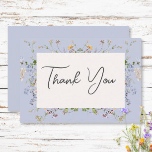 Delicate Boho Wildflowers Periwinkle Wedding Thank You Card