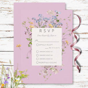 Delicate Boho Wildflowers Pink Three Dinner RSVP Card