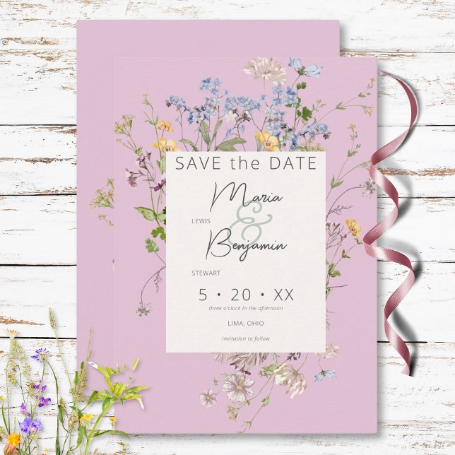 Delicate Boho Wildflowers Pink Wedding Save The Date (Delicate Boho Wildflowers Pink Wedding Save The Date)