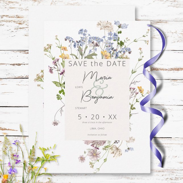 Delicate Boho Wildflowers White Wedding Save The Date (Delicate Boho Wildflowers White Wedding Save The Date)