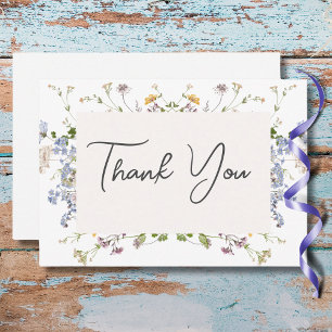 Delicate Boho Wildflowers White Wedding Thank You Card