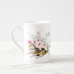 Delicate Bone China CALICO CAT MOM Birthday MUG