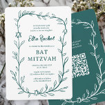 Delicate Botanical Bar Bat Mitzvah CUSTOM QR Code  Invitation<br><div class="desc">Perfect card to announce a bat mitzvah, bar mitzvah or other Jewish celebration! Hand drawn delicate leaf trame art for you! FULLY CUSTOMIZABLE! Click on “Personalise” above to edit the text. Click "edit using design tool" to adjust the fonts, colours and placements and to add your link to the QR...</div>