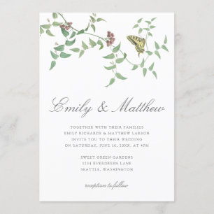 Delicate Botanical Butterfly Wedding Vintage Invitation