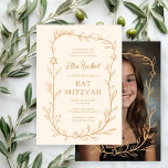 Delicate Botanical CUSTOM PHOTO Bar Bat Mitzvah Invitation<br><div class="desc">Perfect card to announce a bat mitzvah, bar mitzvah or other Jewish celebration! Hand drawn delicate leaf trame art for you! FULLY CUSTOMIZABLE! Click on “Personalise” above to edit the text. Click "edit using design tool" to adjust the fonts, colours and placements and to add your photo to the back...</div>