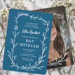 Delicate Botanical CUSTOM PHOTO Bar Bat Mitzvah Invitation<br><div class="desc">Perfect card to announce a bat mitzvah, bar mitzvah or other Jewish celebration! Hand drawn delicate leaf trame art for you! FULLY CUSTOMIZABLE! Click on “Personalise” above to edit the text. Click "edit using design tool" to adjust the fonts, colours and placements and to add your photo to the back...</div>