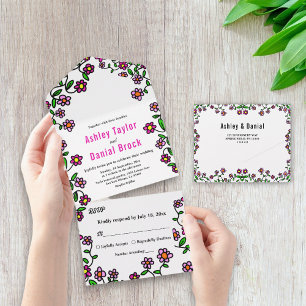 Delicate Botanical Garden Flowers Floral Wedding All In One Invitation