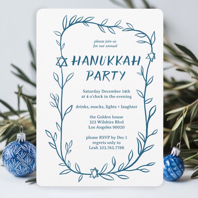 Delicate Botanical Hanukkah Party Star of David Invitation (Delicate Botanical Hanukkah Star of David Party Invitation
)