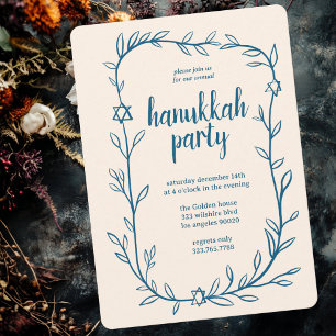 Delicate Botanical Hanukkah Party Star of David Invitation